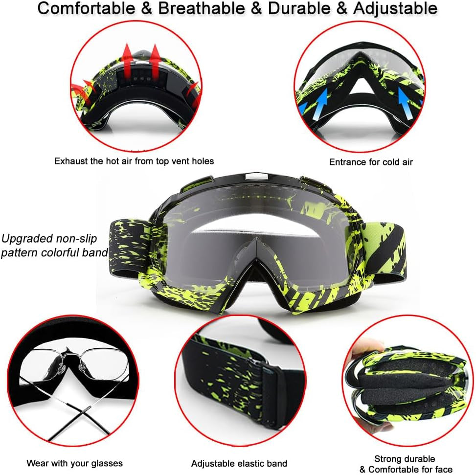 Dirt Bike ATV Goggles UV400 Motorcycle Goggles for Men Women Youth Motocross Riding Goggles Windproof Dustproof